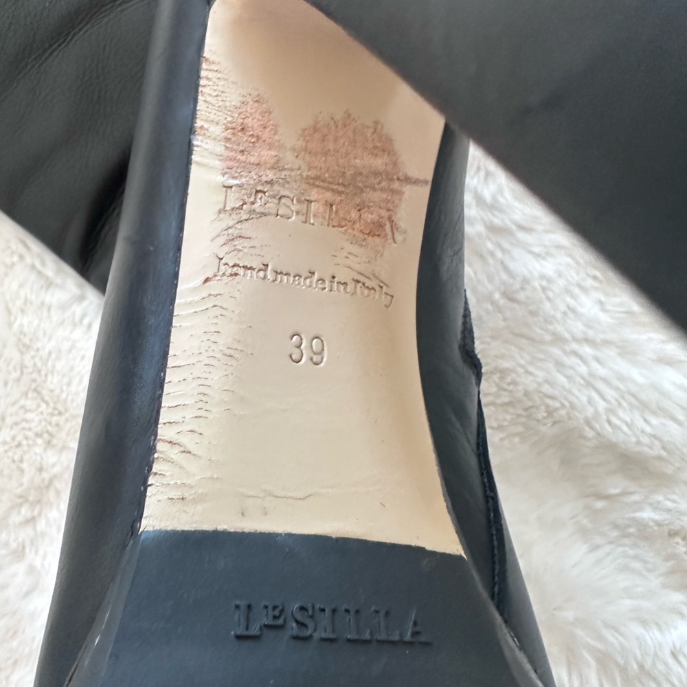 Le Silla Black Leather Mid Calf Square Toe Platform Boots Size 39 (US 8.5-9) - Picture 12 of 12